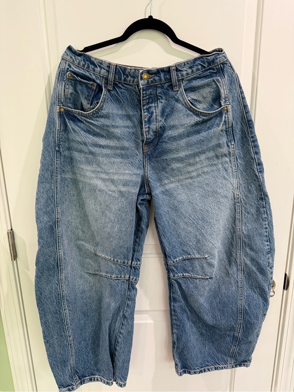 Free People Washed Blue Barrel Jeans